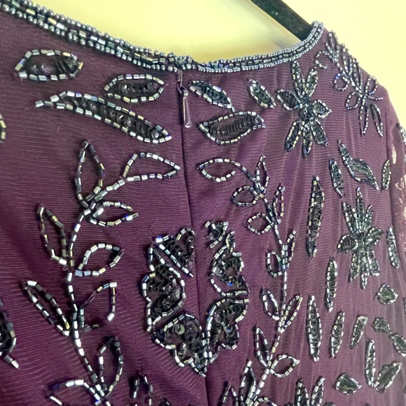 Pisarro Nights Beaded Purple Gown Mesh long sleeve. Size 8 - Picture 10 of 11